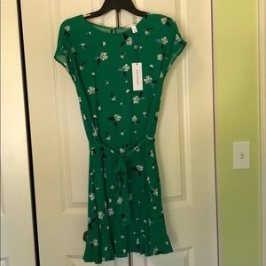 Popsugar tie waist cap sleeve ruffle bottom dress